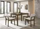 Dark Walnut Finish 5pc Dining Room Set Dining Table 4x Chairs Beige Fabric Chair Seat Kitchen Breakfast Dining room Furniture Rubberwood Veneer Unique