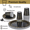 202pcs Eco-Friendly Disposable Black and Gold Paper Plates Cutlery Napkins Cups Tablecloth Banner Supplies Bulk