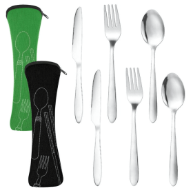 HEQUSIGNS Cutlery Set with Portable Pouch Case, 2 Pack Portable Travel Flatware Set Knife, Fork, Spoon