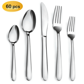 60 Pieces Silverware Set, Hunnycook Stainless Steel Modern Flatware Cutlery Set Service for 12, Durable Tableware Set for Home Kitchen Restaurant