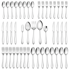 Walchoice 45 Piece Silverware Set with Serving Set, Stainless Steel Flatware Cutlery Set for Home, Metal Eating Utensils Service for 8