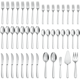 Vesteel 45 Piece Modern Silverware Set with Serving Utensils, Stainless Steel Flatware Cutlery Set for 8