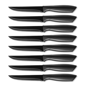 Steak Knives, Serreated Steak Knife Set of 8, Black Stainless Steel Table Knife Set