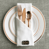 JL Prime 125 Piece Rose Gold Plastic Plates & Cutlery Set, Re-usable Recyclable Plastic Plates with Rose Gold Rim & Silverware, 25 Dinner Plates