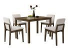 Dark Walnut Finish 5pc Dining Room Set Dining Table 4x Chairs Beige Fabric Chair Seat Kitchen Breakfast Dining room Furniture Rubberwood Veneer Unique