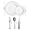 JL Prime 125 Piece Silver Plastic Plates & Cutlery Set, Re-usable Recyclable Plastic Plates with Silver Rim & Silverware, 25 Dinner Plates