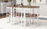 TOPMAX Modern 7-Piece Dining Table Set with Faux Marble Compact 55Inch Kitchen Table Set for 6, White+Cherry