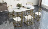 TOPMAX Modern 7-Piece Dining Table Set with Faux Marble Compact 55Inch Kitchen Table Set for 6, Golden+White